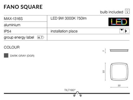 Темно-серый Plafon MAX-1316S FANO S Azzardo